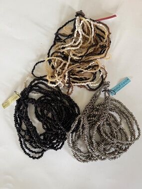 Trio of ABOUT COLOR Necklaces Multi Strand Seed Bead Neutral Metallic